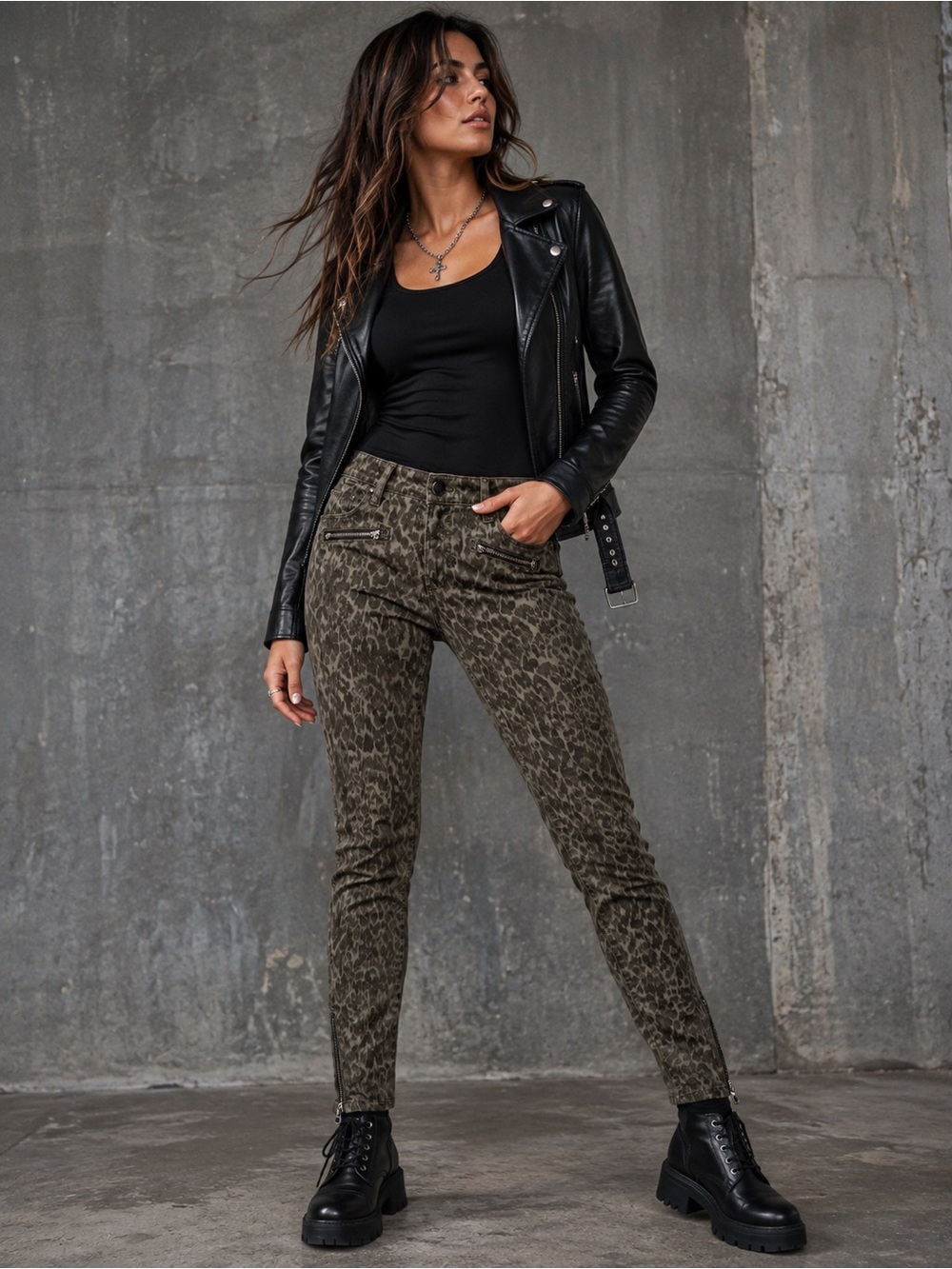 Current/Elliott The Soho Zip Stiletto Jeans 28 Camo Animal Print Skinny Ankle